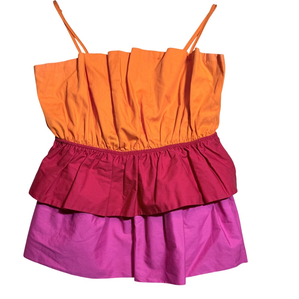 Milly Women Orange Pink Red Colorblock Tiered Ruffle Camisole Peplum Top Small